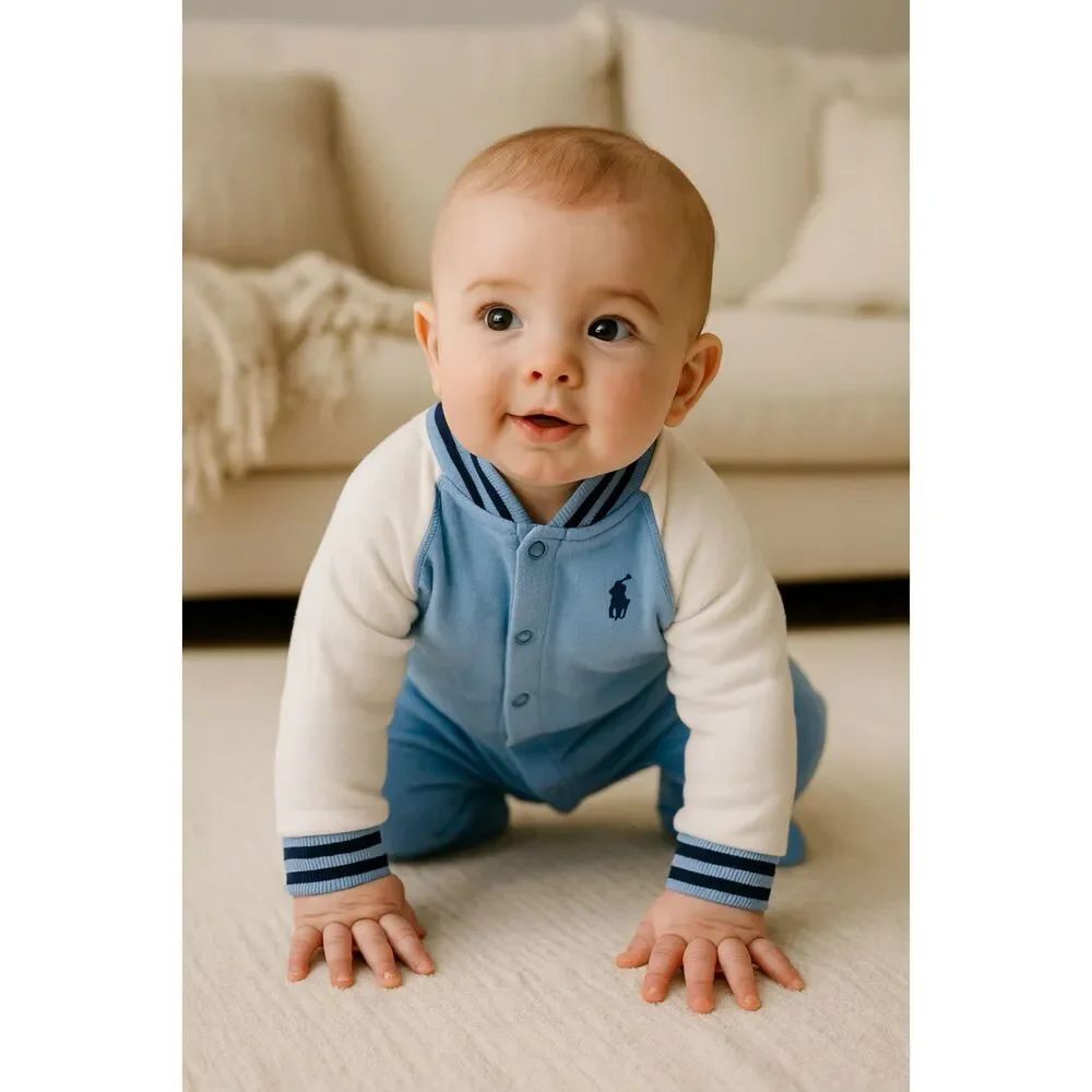 Ralph Lauren Blue White Button Up Jumpsuit Baby Size 6 Months